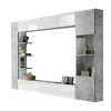 Movel De Tv | Vente-unique Movel De Tv Lacado A Branco E Cinza Cimento Com Espacos De Arrumacao - Sirius