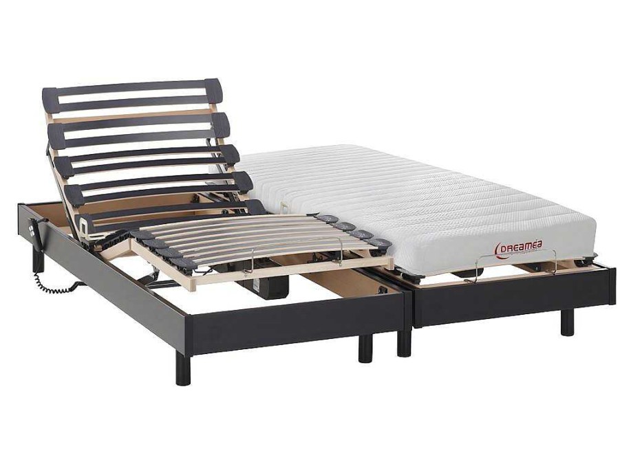 Cama Articulada | DREAMEA Cama Eletrica Articulada Colchao Acolhimento Latex - Preto - 2 X 80 X 200 Cm - Tyndare Da Dreamea