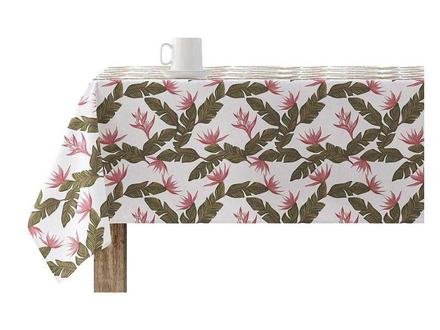 Texteis De Mesa | Purline Nappe Anti-Taches 100% Coton 1 Piece Blanc A Motifs Vegetaux 300X140