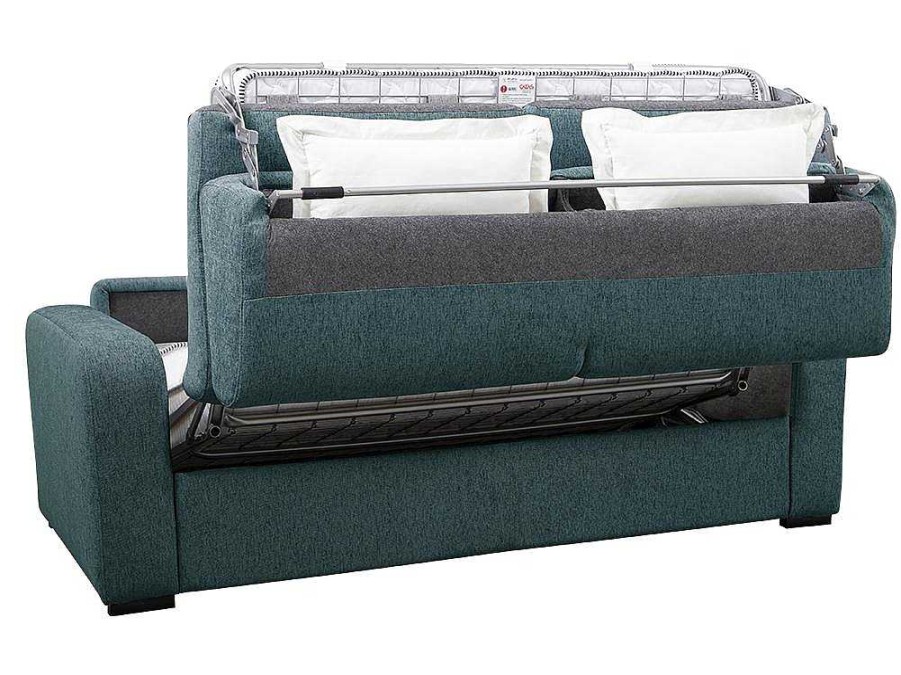 Sofa Cama De Abertura Rapida | Vente-unique Sofa De 4 Lugares Convertivel De Abertura Rapida Em Tecido Azul Bevis Colchao De 14 Cm