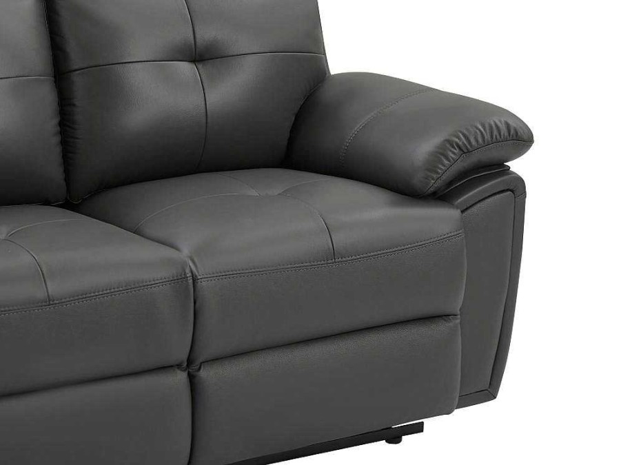 Sofa De Relaxamento Manual | Vente-unique Sofa De 2 Lugares Articulado Em Pele Cinzento - Vineta