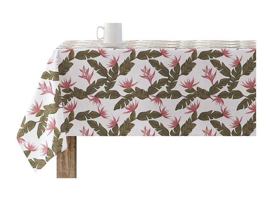 Texteis De Mesa | Purline Nappe Anti-Taches 100% Coton 1 Piece Blanc A Motifs Vegetaux 250X140