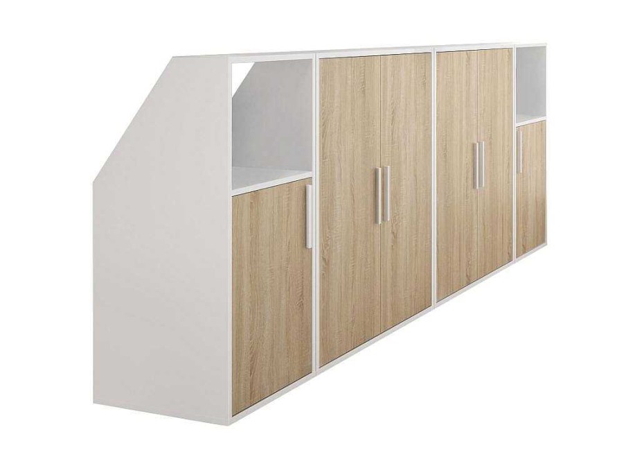 Arrumacao E Acessorios De Quarto | Vente-unique Movel Com Inclinacao 6 Portas E 2 Nichos Branco E Natural - Adezio