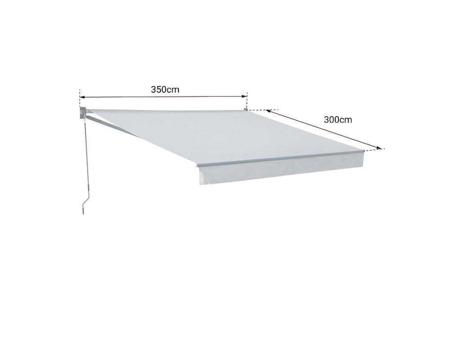 Toldo E Persiana De Exterior | Happy Garden Toldo Saule 3,5 3M - Tecido Riscado Branco/Cinzento E Estrutura Branca