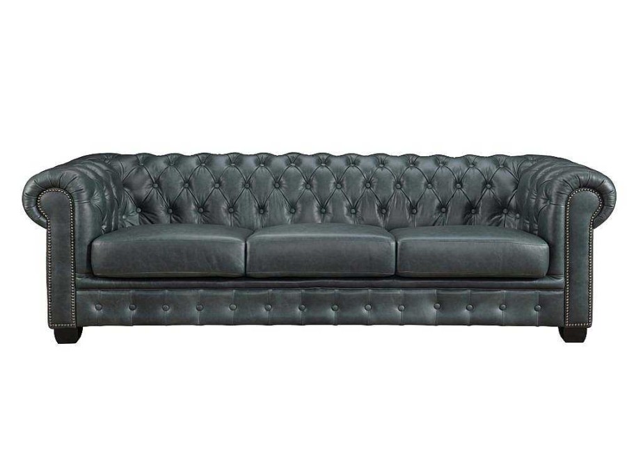 Promocoes Sofas & Poltronas | LINEA SOFA Sofa Chesterfield 4 Lugares Brenton 100% Pele De Bufalo Superior Cor Verde-Acinzentado