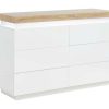 Comoda | Vente-unique Comoda 6 Gavetas - Mdf Lacado - Com Leds - Cor: Branco E Carvalho - Halo Ii -