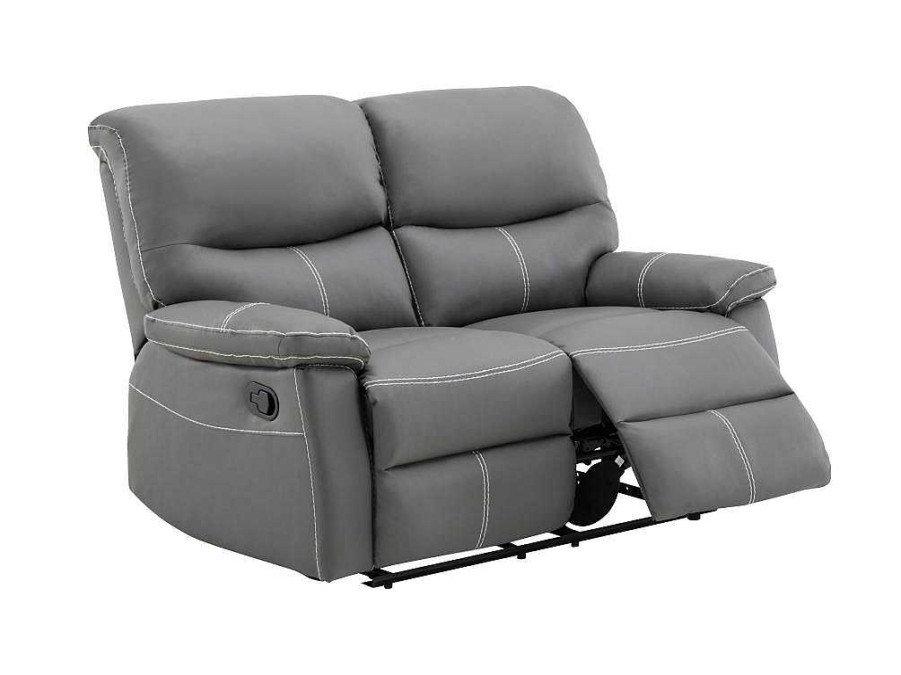 Sofa De Relaxamento Manual | Vente-unique Sofa De 2 Lugares Articulado Em Pele Sintetica Cinza - Canby