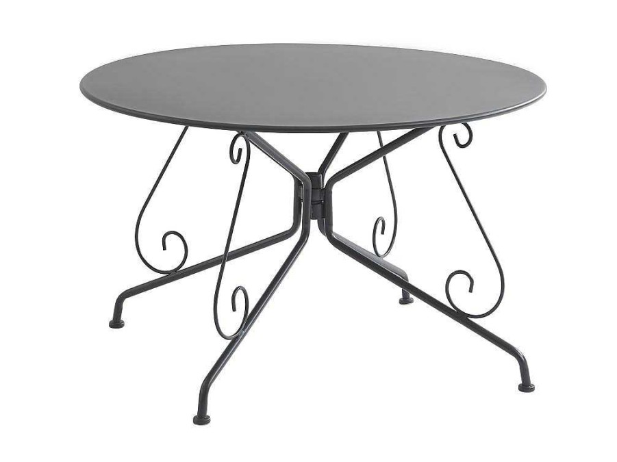 Conjunto Mesa E Cadeiras De Jardim | MYLIA Conjunto De Jantar De Jardim Metal Acabamento Ferro Forjado, Uma Mesa D120 Cm E 4 Cadeiroes Empilhaveis Antracite - Guermantes De Mylia