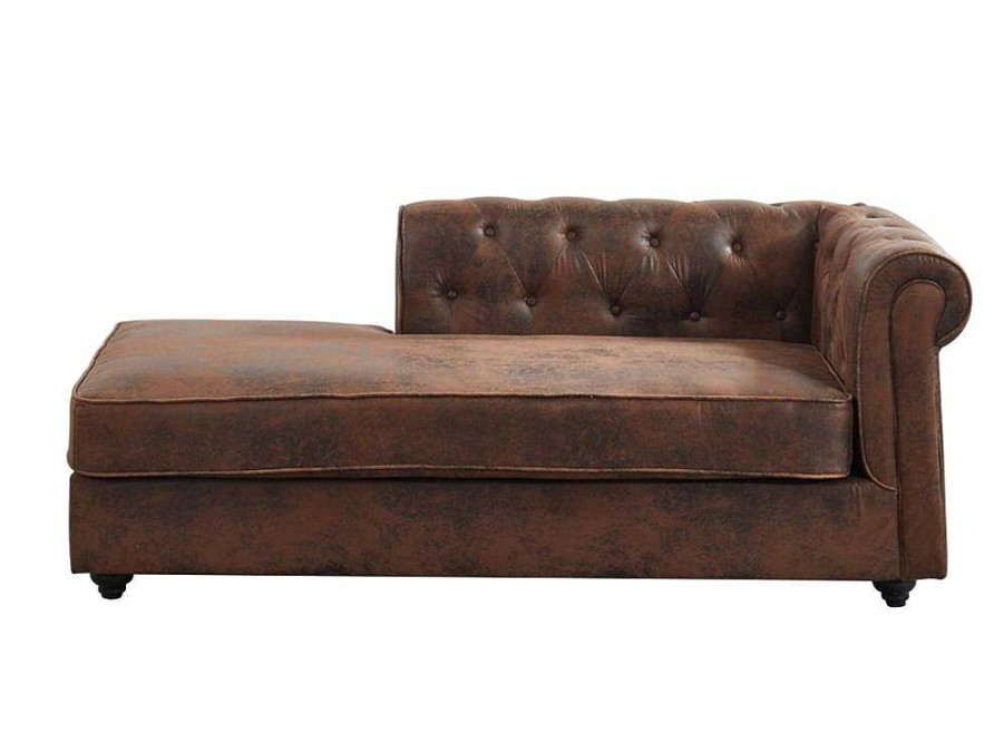 Chaise Longue | Vente-unique Chaise Longue Esquerda Chesterfield De Microfibra Aspeto Couro Envelhecido - Shirel