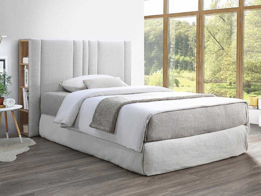 Cabeceira E Ponte De Cama | Vente-unique Cabeceira De Cama Com Espaco De Arrumacao 140 Cm Tecido Cinza-Claro E Natural - Siveri