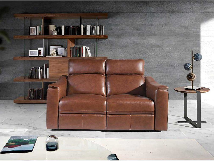 Sofa De Relaxamento Eletrico | Angel Cerda Sofa 2 Lugares Pele Castanha Com Relax 6165