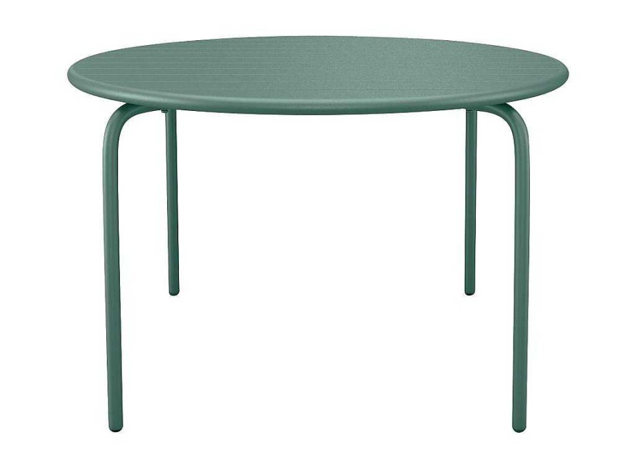 Conjunto Mesa E Cadeiras De Jardim | MYLIA Conjunto De Jantar De Jardim Metal, Uma Mesa Redonda D.130 Cm E 6 Cadeiroes Empilhaveis Verde Amendoa - Mirmande De Mylia