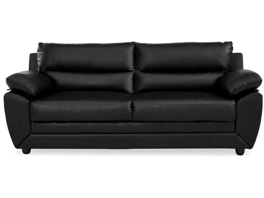 Sofa Em Pele Sintetica | Vente-unique Sofa De 3 Lugares Em Pele Sintetica Preto - Manoa