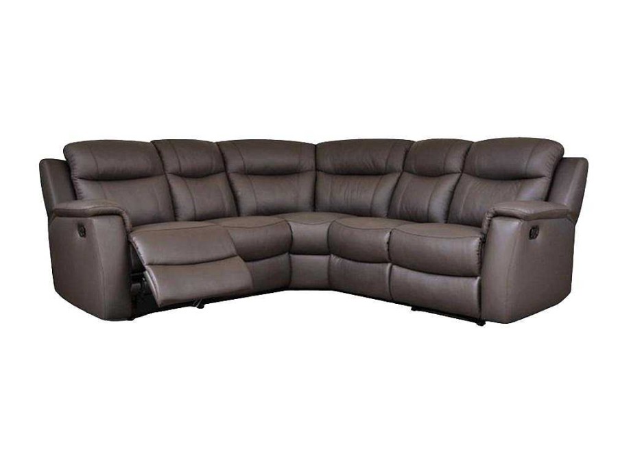 Sofa De Relaxamento Manual | Vente-unique Sofa De Canto Relax Em Pele Castanho - Evasion