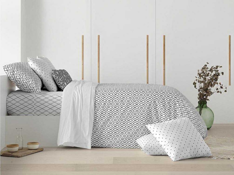 Roupa De Cama | Purline Housse De Couette 100% Coton 1 Piece Gris A Motifs Blancs 155X240