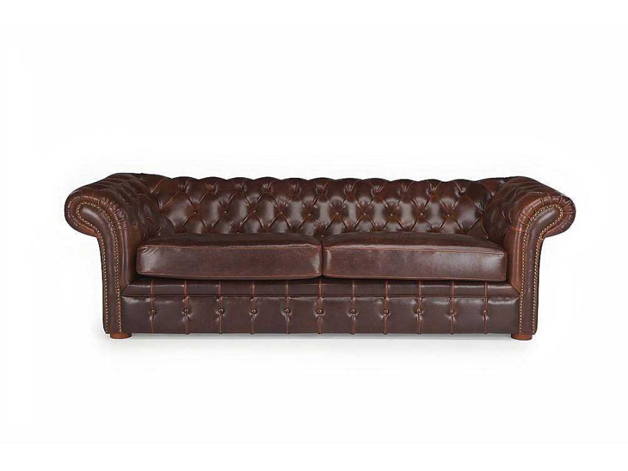 Promocoes Sofas & Poltronas | Vente-unique Sofa De 3 Lugares 100% Pele Envelhecida Castanho Estilo Chesterfield - Clotaire