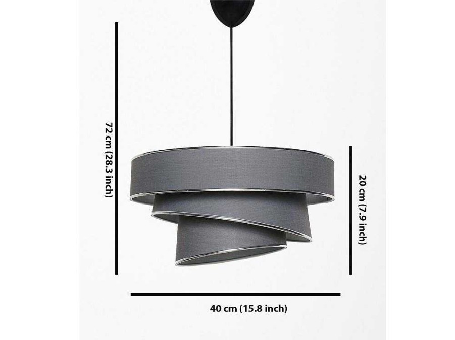 Candeeiro Suspenso | OZAIA Candeeiro De Teto Em Tecido E Metal De Altura Ajustavel D40 X A30-70 Cm Antracite E Prateado - Tairon