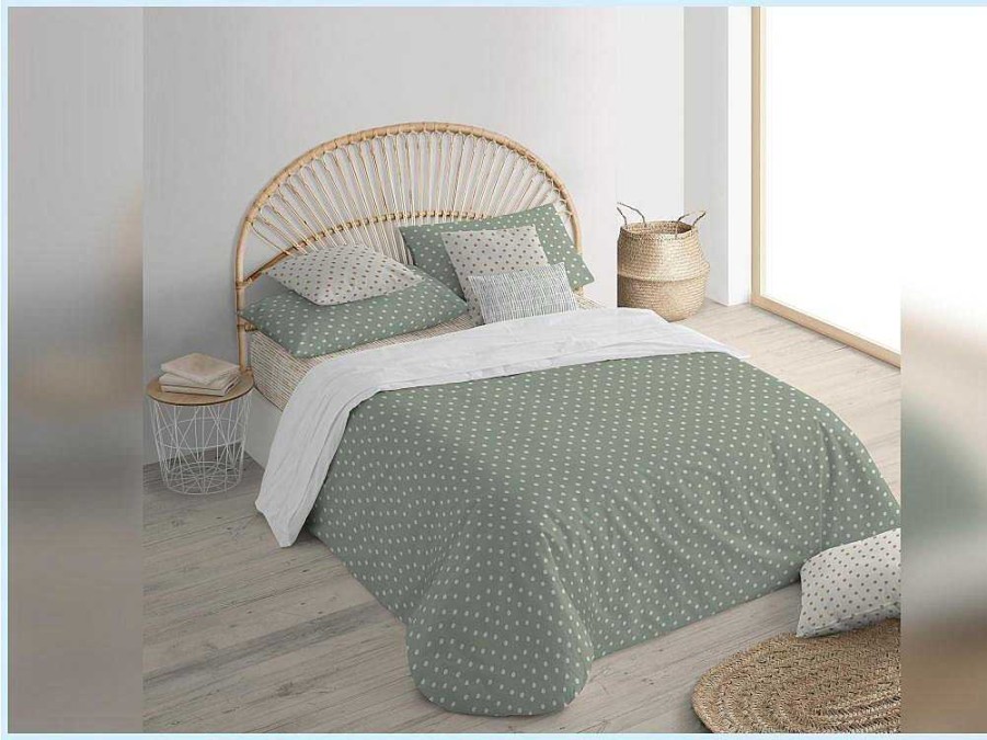 Roupa De Cama | Purline Housse De Couette 100% Coton 1 Piece Vert A Pois Blancs 240X240