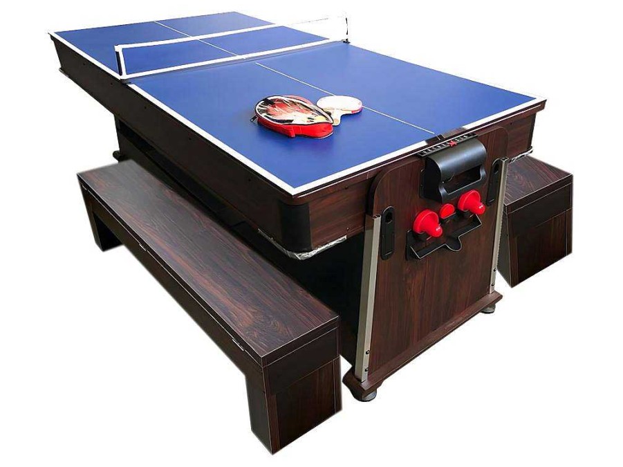 Jogo De Interior | ELITESHOPPING Mesa De Bilhar 7 Pes Multijogo Verde Air Hockey + Ping Pong - Stark Com Bancos