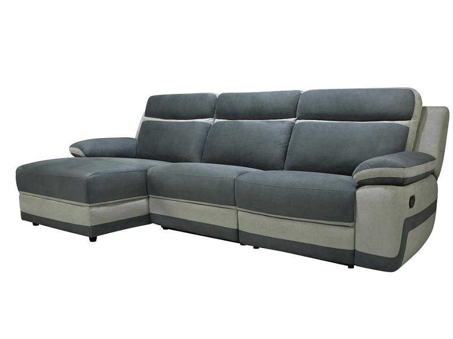 Sofa De Relaxamento Manual | Vente-unique Sofa De Canto Esquerdo Articulado Microfibra Antracite E Faixas Cinzento-Claro - Talca