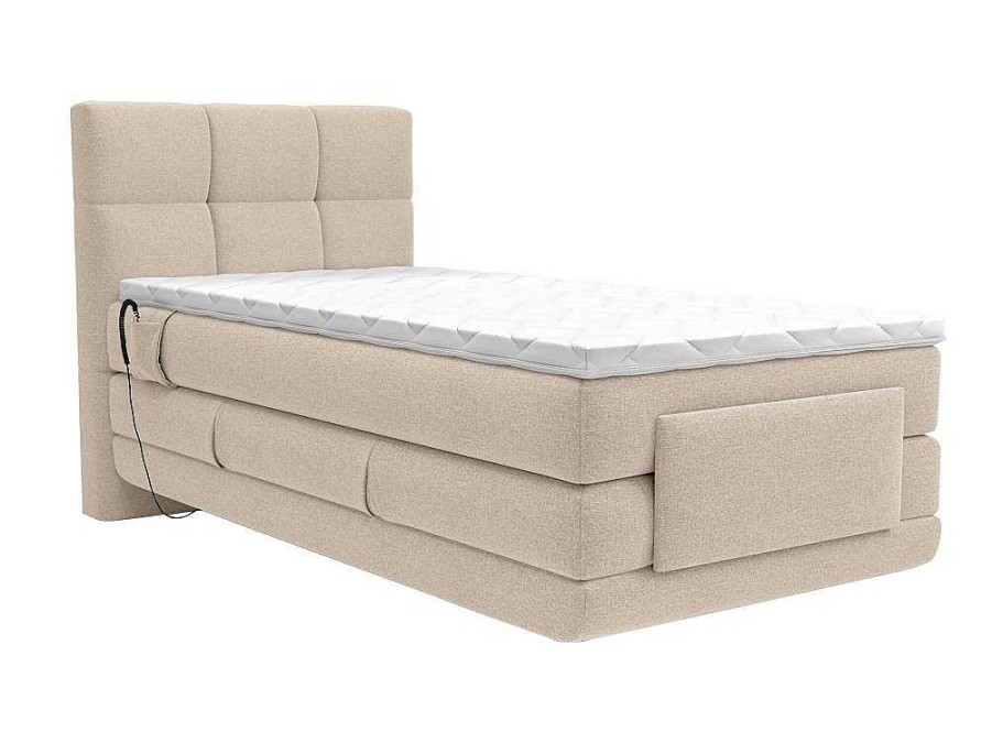 Cama Articulada | Palacio Conjunto Completo Boxspring, Cabeceira De Cama Acolchoada + Sommiers Articulados Eletricos + Colchao + Sobrecolchao 100X200 Cm Tecido Bege - Lodi Da Palacio