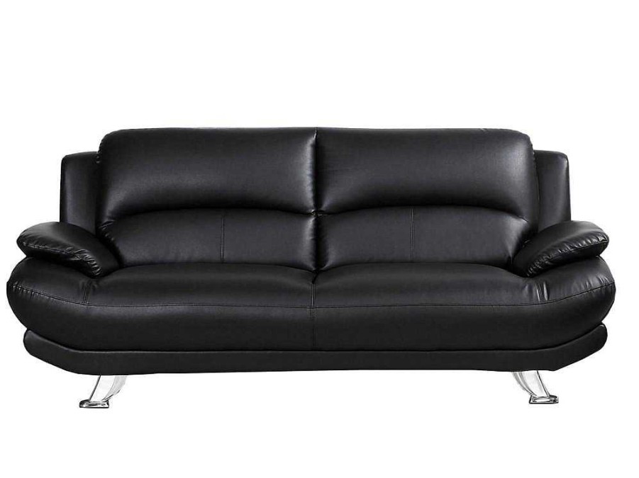 Sofa Em Pele Sintetica | Vente-unique Sofa De 3 Lugares Em Pele Sintetica Preto - Musko