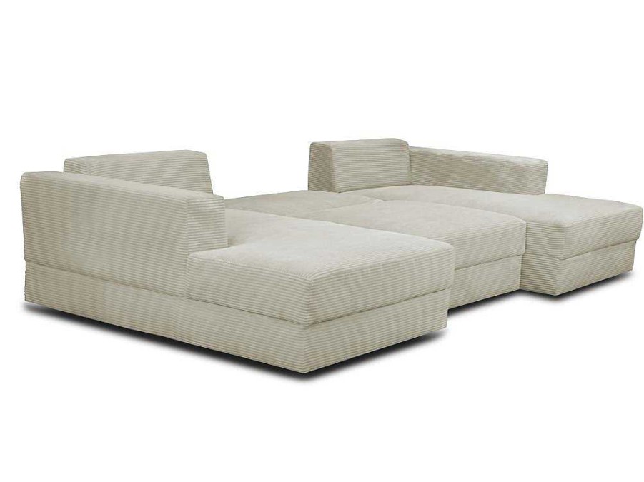 Sofa Panoramico | Vente-unique Sofa De Canto Panoramico Convertivel Em Veludo Canelado Cinzento Claro - Curipina