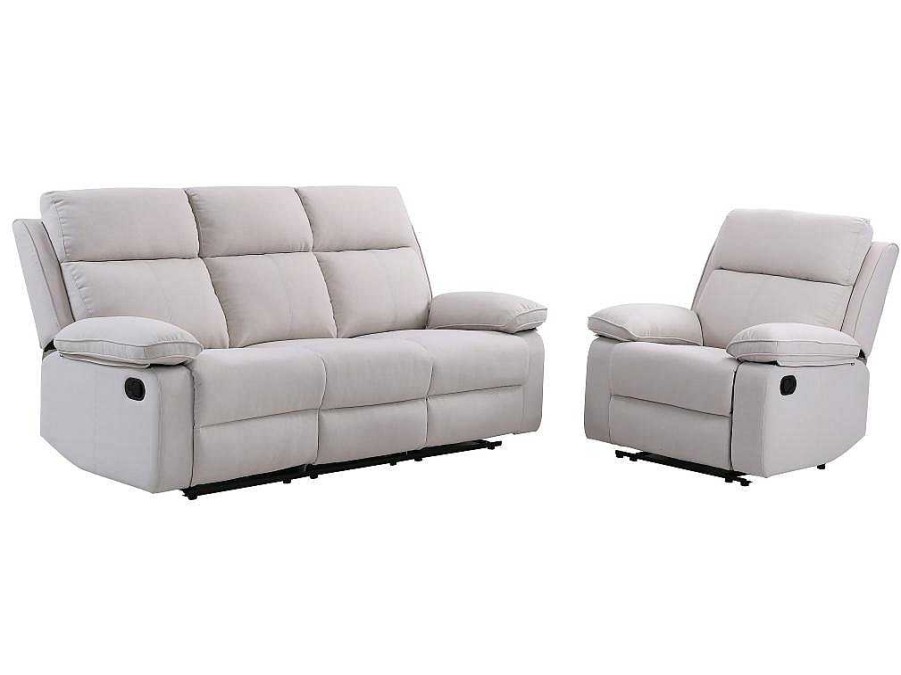 Conjunto Sofa E Poltrona | Vente-unique Sofa De 3 Lugares E Poltrona Articulados Em Tecido Bege - Lana