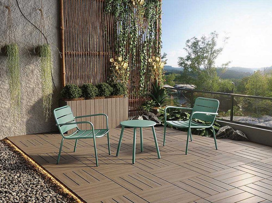 Conjunto Relax De Jardim | MYLIA Cadeirao Baixo De Jardim Empilhavel Em Metal Verde-Amendoa - Mirmande