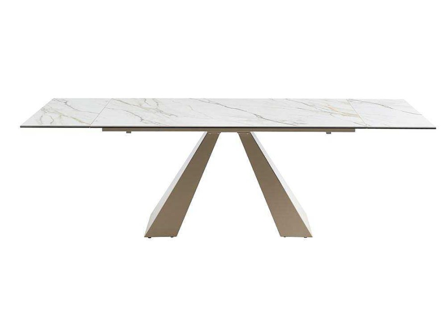 Mesa De Jantar | PASCAL MORABITO Mesa De Jantar Extensivel 6 A 10 Lugares Em Ceramica E Metal, Efeito Marmore Branco E Bege - Lozipa De Pascal Morabito