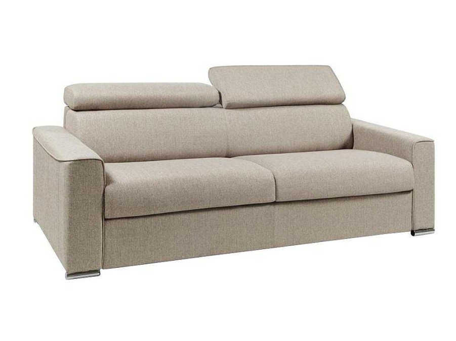 Sofa Cama De Abertura Rapida | Vente-unique Sofa De 4 Lugares Convertivel De Abertura Rapida Em Tecido Vizir - Bege - Cama De Ripas Largas De 160 Cm - Colchao De 22 Cm Com Memoria De Forma