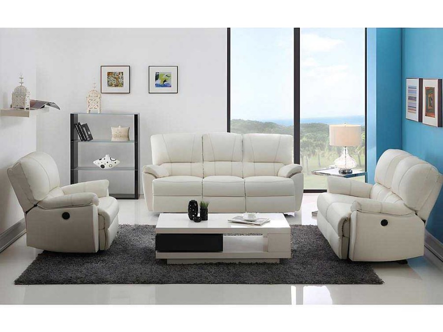 Conjunto Sofa E Poltrona | Vente-unique Sofa De 3+2+1 Lugares Relax Eletrico Em Pele Marfim - Marcis