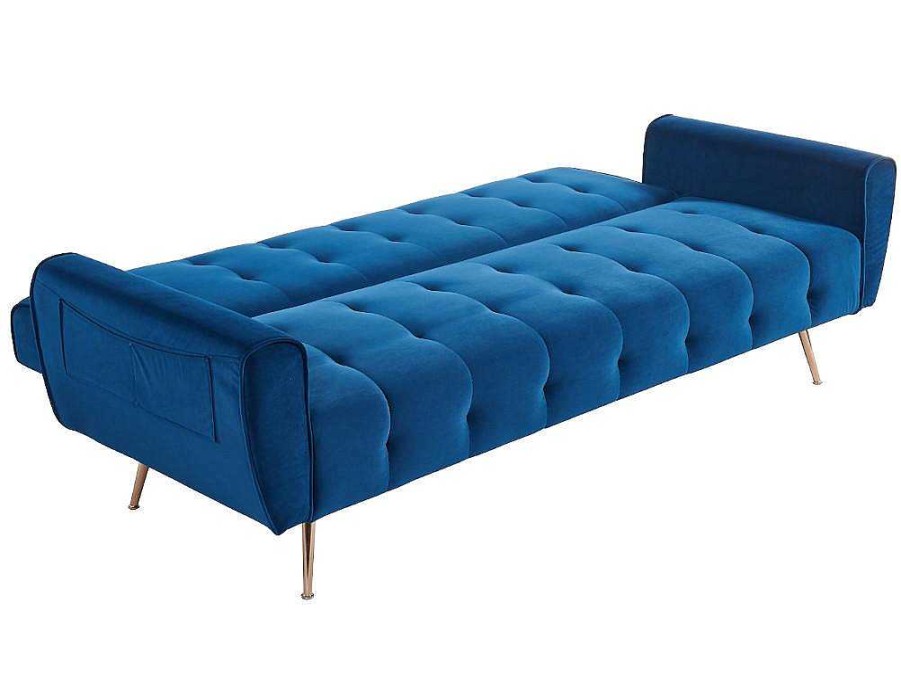 Sofa Cama Clic-Clac E Dobravel | Vente-unique Sofa Cama Clic Calc De 3 Lugares Em Veludo Azul Escuro - Polani