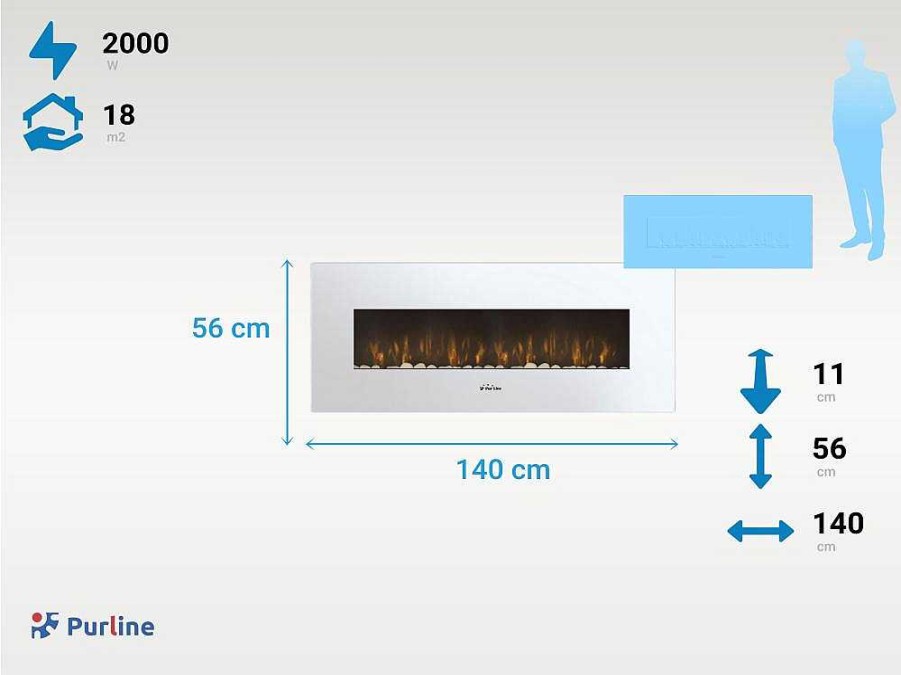 Lareira Eletrica | Purline Cheminee Electrique Panoramique Avec Eclairage Led D'Ambiance Et Panneau Frontal Blanc