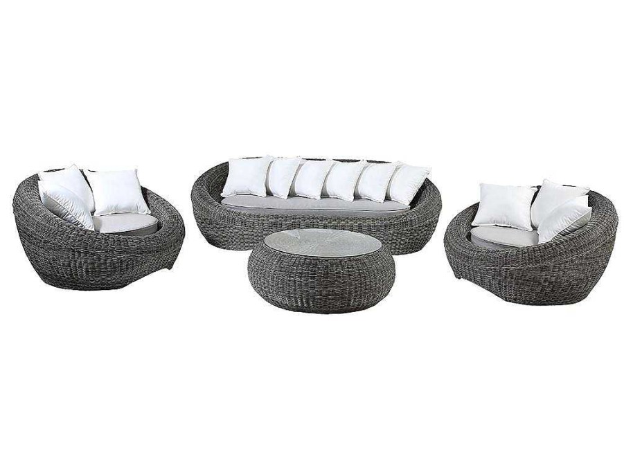 Conjunto Relax De Jardim | MYLIA Conjunto De Jardim Em Resina Entrancada: Sofa, 2 Cadeiroes E Mesa De Centro - Whiteheaven