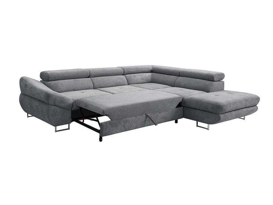 Sofa De Canto | Vente-unique Sofa De Canto Direito Convertivel Em Tecido Texturizado Cinzento - Dalias