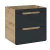 Movel Para Lavatorio | Vente-unique Movel De Casa De Banho Suspenso Cor Natural E Antracite De 60 Cm - Aruba