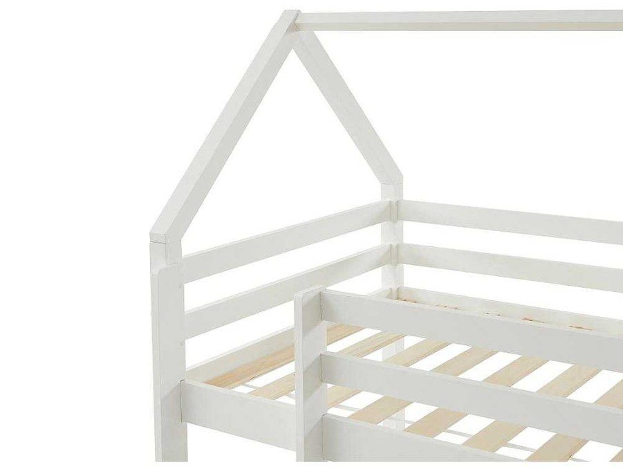 Cama Alta | Vente-unique Cama Alta Cabana De 90 X 190 Cm Em Pinho Cor Branco + Colchao - Tarzia