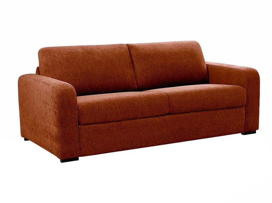 Sofa Cama De Abertura Rapida | Vente-unique Sofa De 4 Lugares Convertivel Abertura Rapida Tecido Matizado Terracota, Cama 160 Cm E Colchao 14 Cm - Bevis