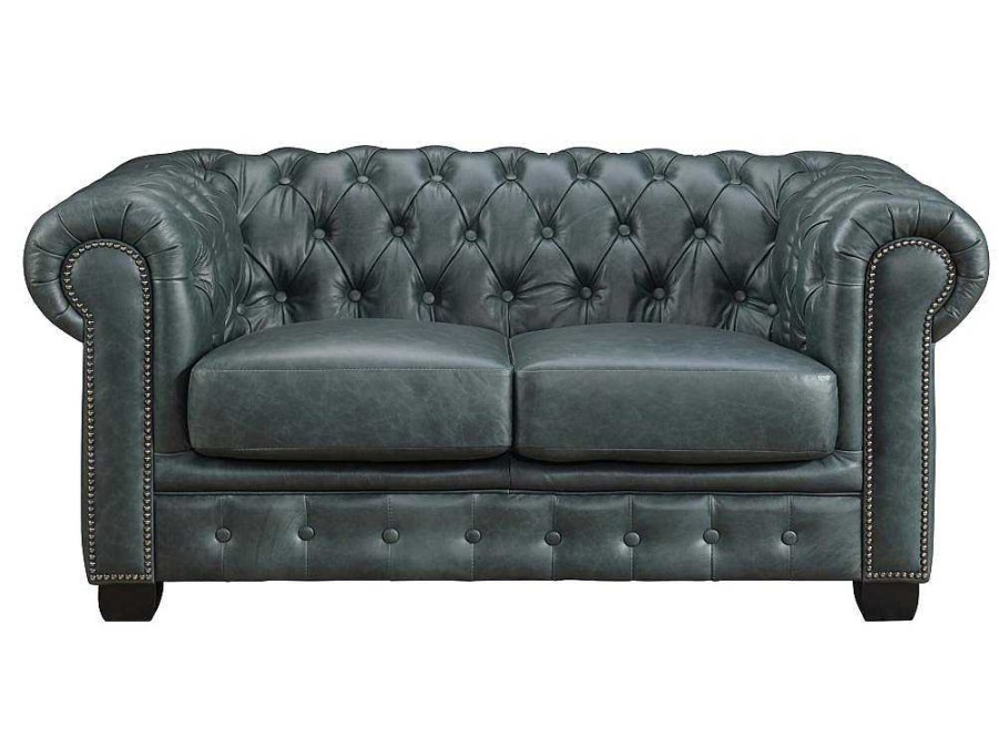 Conjunto De Sofa | LINEA SOFA Sofa Chesterfield 3+2 Lugares Brenton 100% Pele De Bufalo Superior Cor Verde-Acinzentado