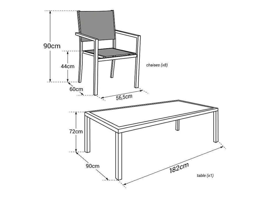 Conjunto Mesa E Cadeiras De Jardim | Happy Garden Conjunto De Moveis De Jardim Bari Cinzento Textilene 8 Lugares - Aluminio Branco