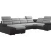 Sofa De Canto | Vente-unique Sofa De Canto Panoramico Modular Em Tecido E Pele Sintetica Bicolor Cinzento Claro E Cinzento Escuro - Canto Esquerdo - Boileau