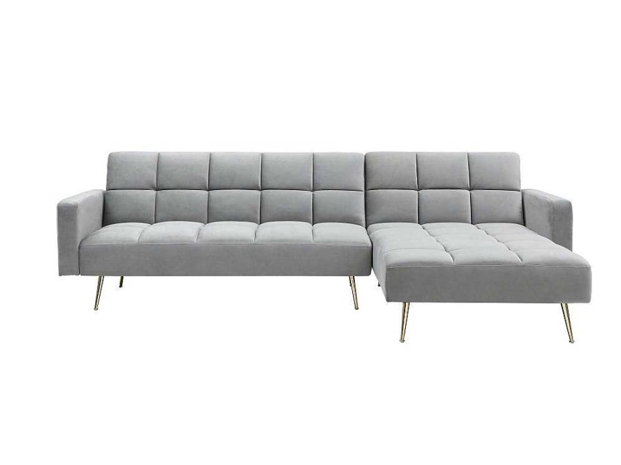 Sofa Cama Clic-Clac E Dobravel | Vente-unique Sofa De Canto Reversivel E Convertivel Em Veludo Cinza - Nieto