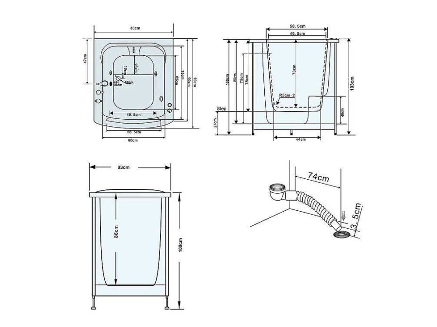 Banheira De Canto | ELITESHOPPING Banheira De Hidromassagem Com Porta 93 X 83 X H100 Cm - Lavander