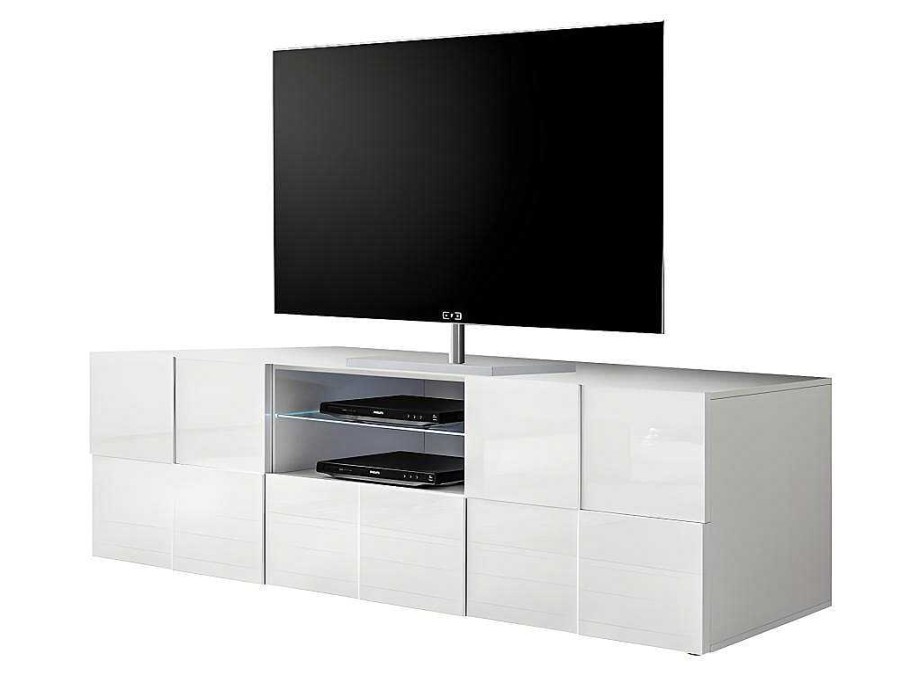 Movel De Tv | Vente-unique Movel De Tv Lacado A Branco Com Leds, 2 Portas E 1 Gaveta - Calisto