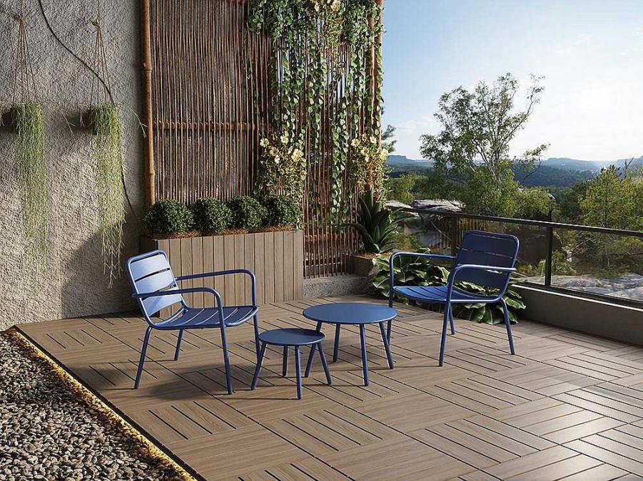 Conjunto Relax De Jardim | MYLIA Cadeirao Baixo De Jardim Empilhavel Em Metal Azul-Escuro - Mirmande