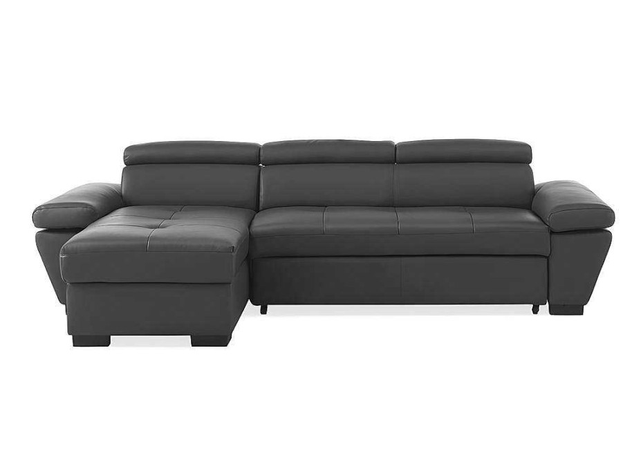 Sofa Em Pele | LINEA SOFA Sofa De Canto Convertivel Em Cama Em Pele Cinzento Escuro - Canto Esquerdo - Jonova