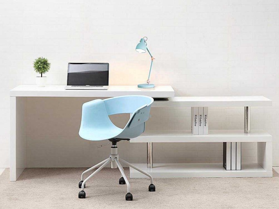 Secretaria | Vente-unique Secretaria Extensivel Em Mdf Lacado Cor Branco Com Tampo Giratorio 360° - Nicephore