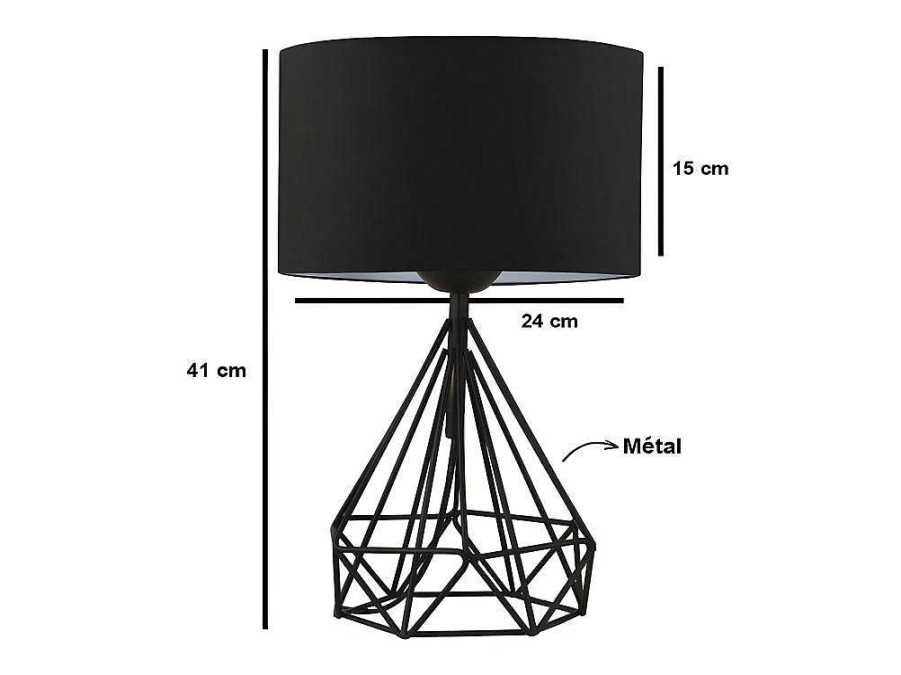 Candeeiro De Mesa | OZAIA Conjunto De 2 Candeeiros De Mesa Em Metal Cor Preto E Abajur Em Tecido De A. 41 Cm - Anaia