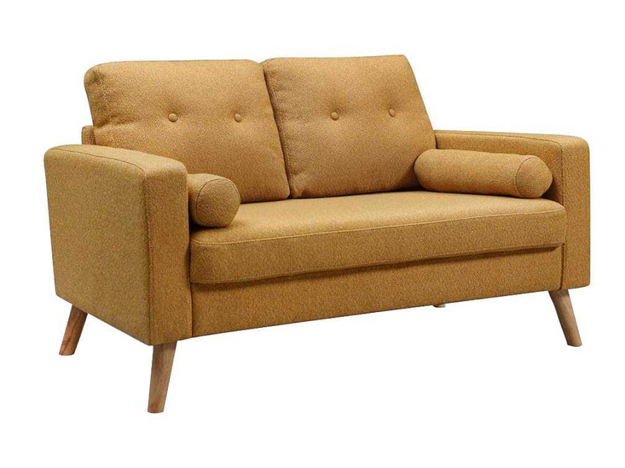 Sofa De 2 Lugares | Vente-unique Sofa De 2 Lugares Em Tecido Efeito La Amarelo - Tatum